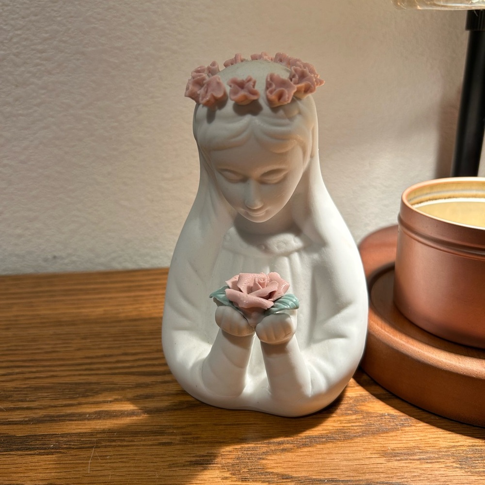 Porcelain Figurine with Pink Floral Rose Accents